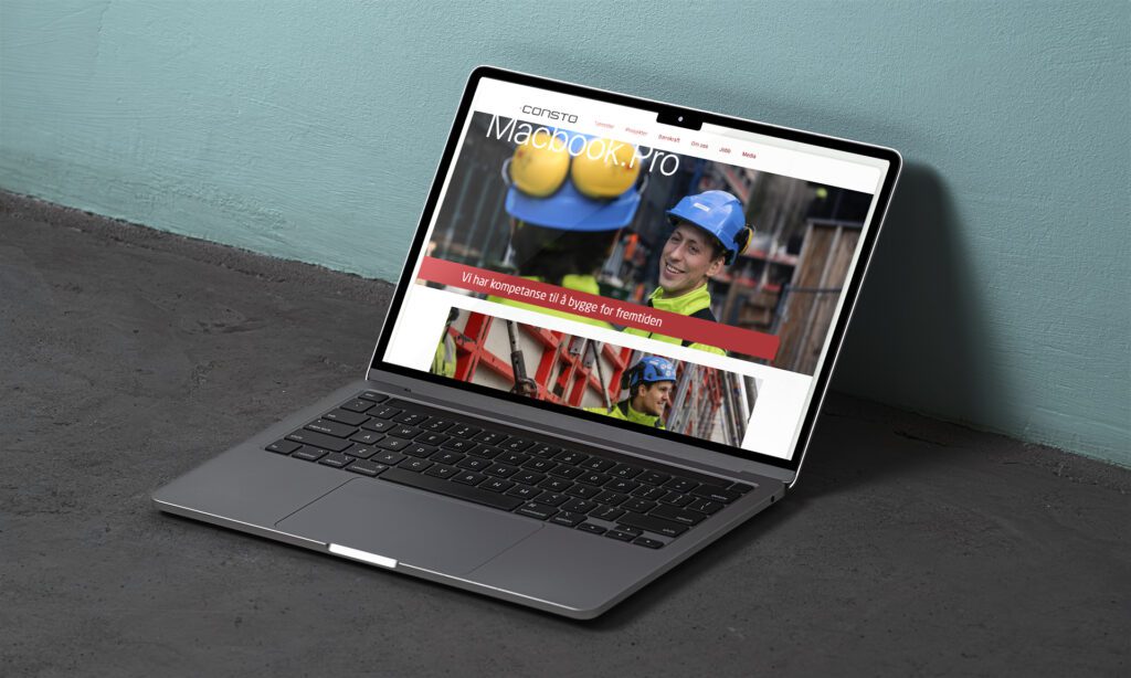 Mockup av nettsiden på en laptop