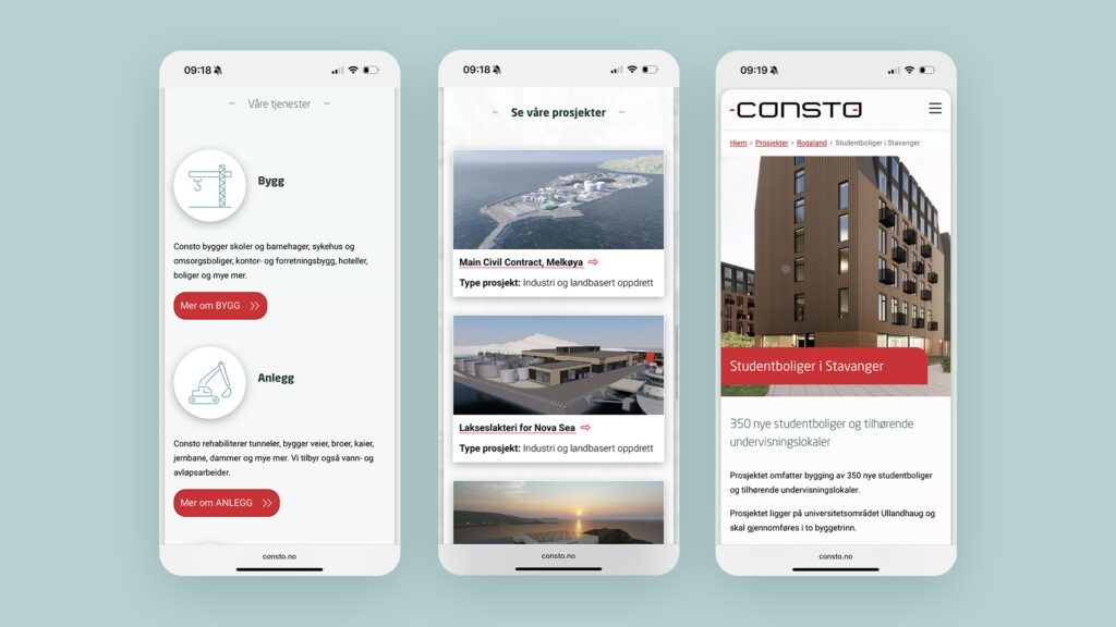 Bilder av nettsiden på mobilformat