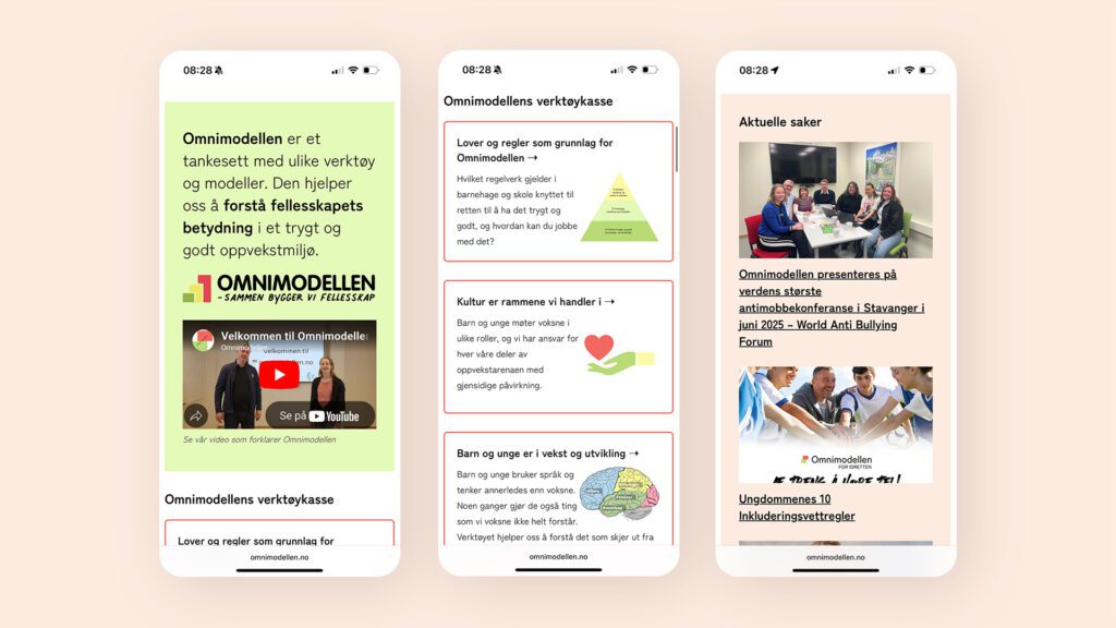 Bilder av nettsiden på mobilformater