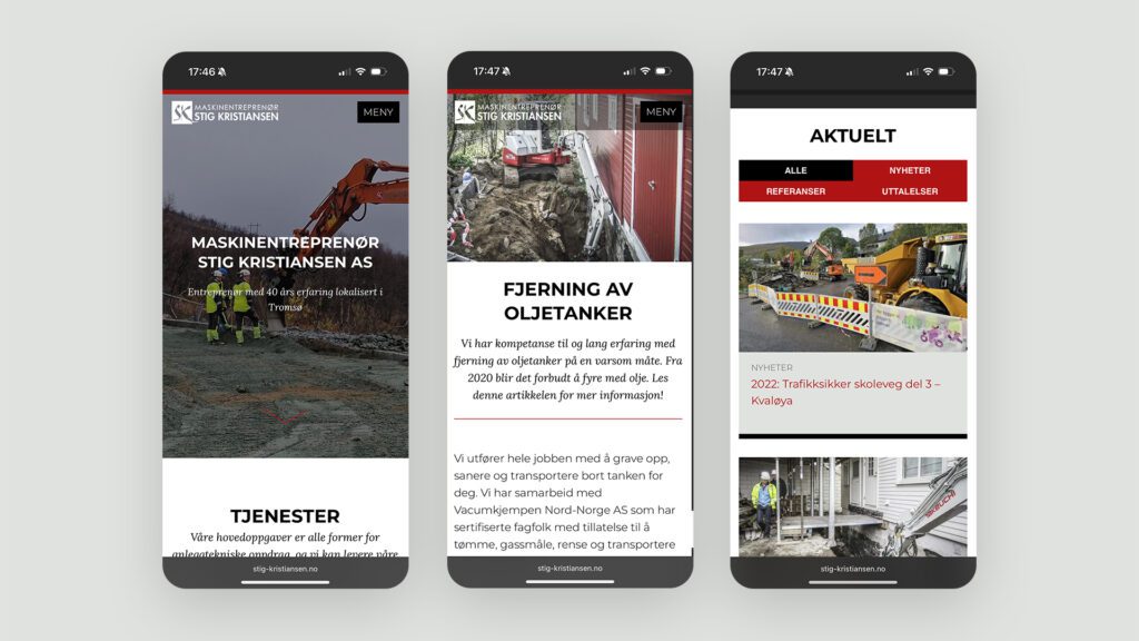 Bilder av nettsiden på mobilformat