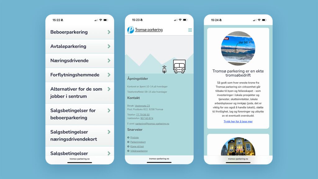 Bilder av nettsiden på mobilformat