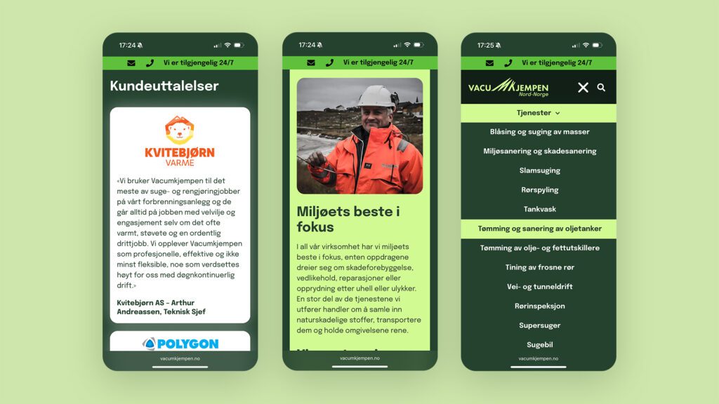 Bilder av nettsiden på mobilformat