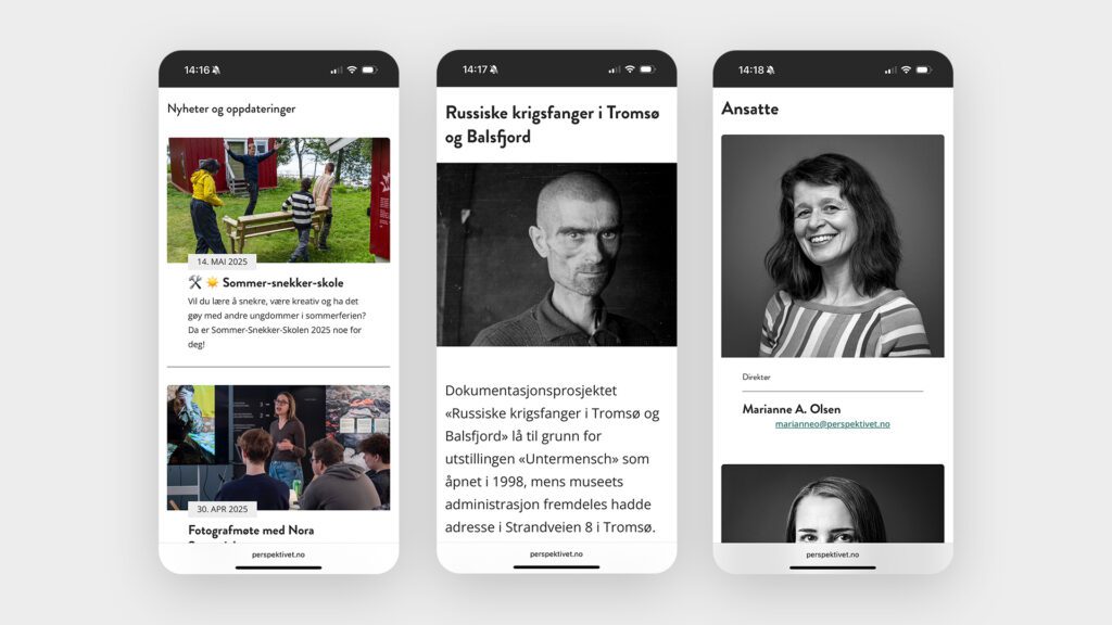 Bilder av nettsiden på mobilformater