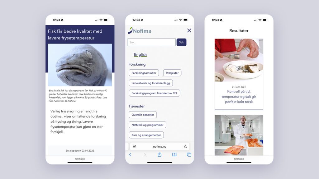 Bilder av nettsiden i mobilformat