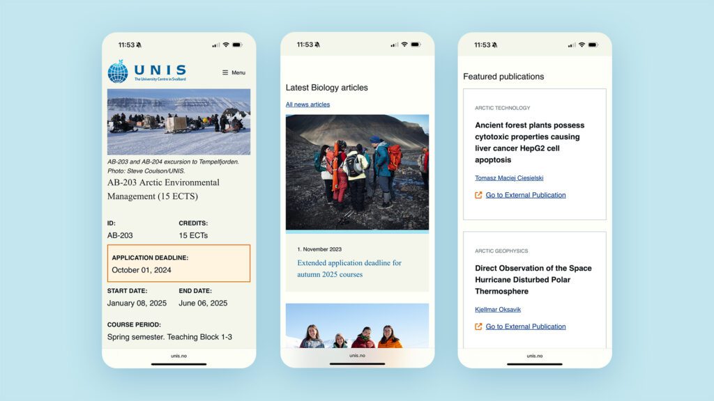 Bilder av nettsiden i mobilformat