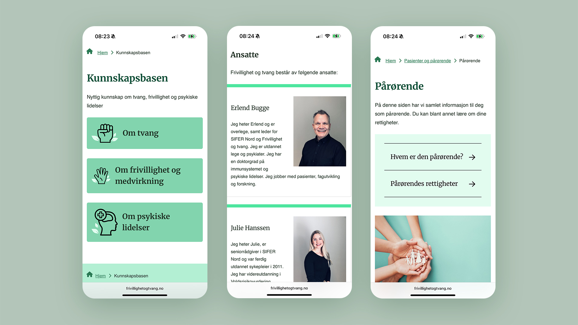 Bilder fra nettsiden på mobilskjermer