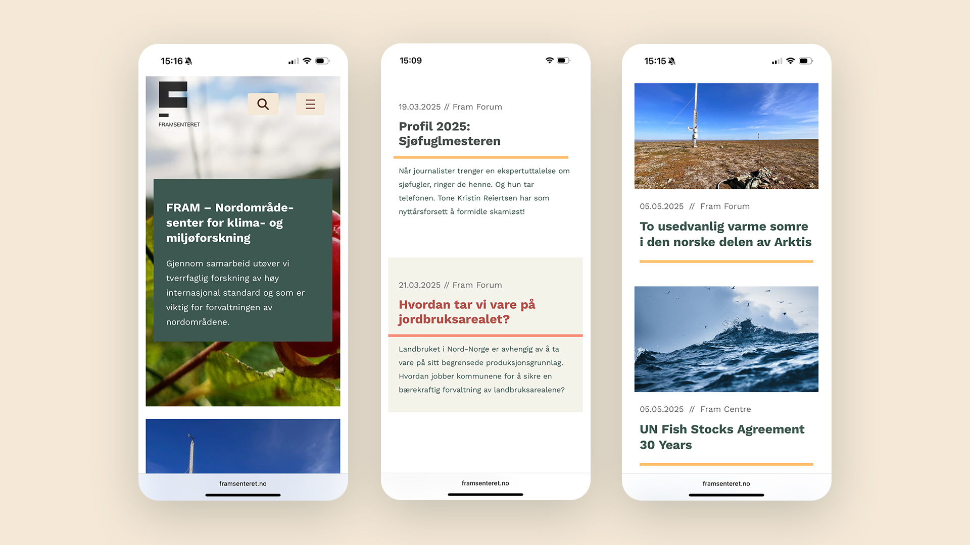 Bilder av nettsiden på mobilskjermer