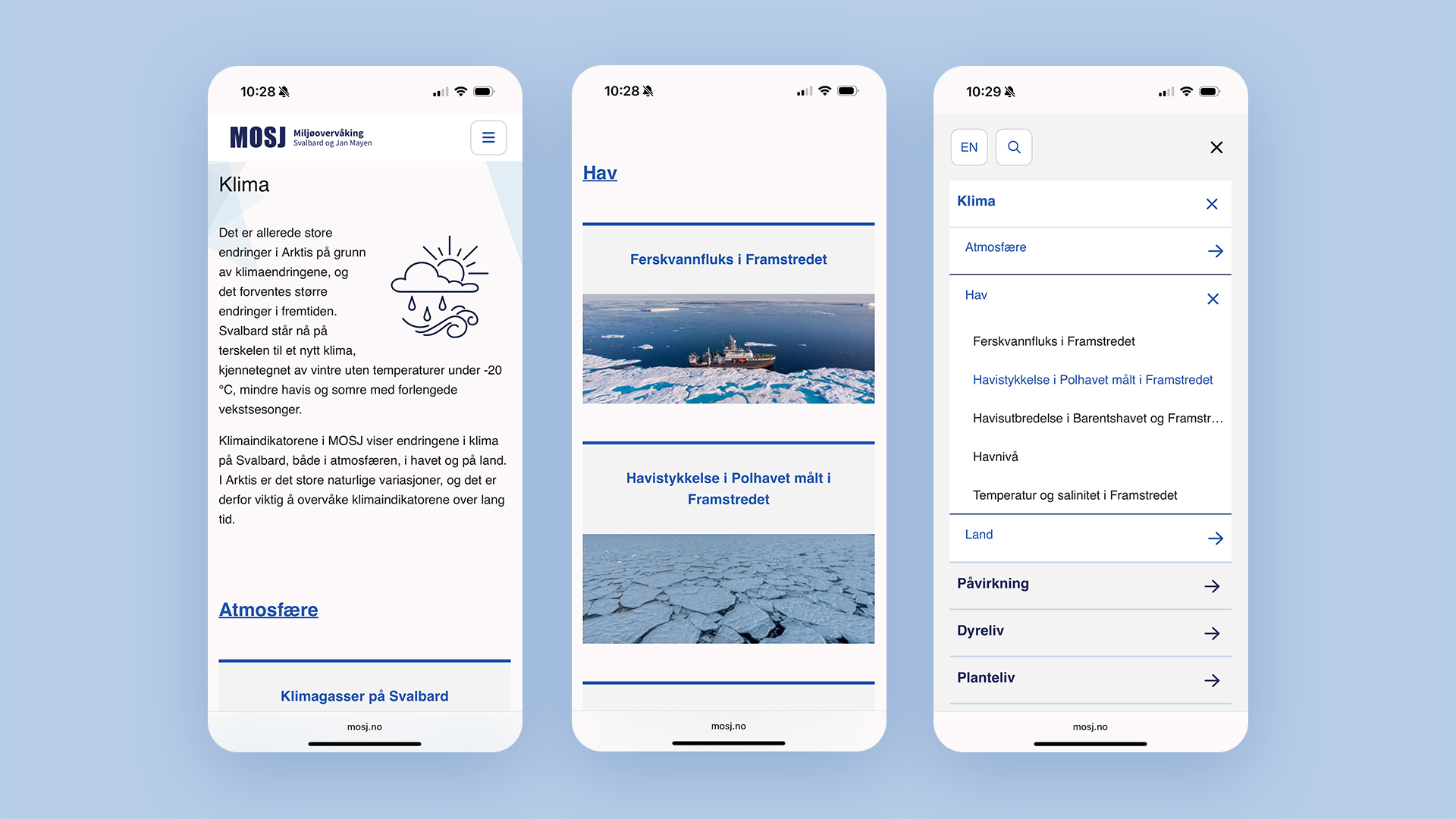 Bilder av nettsiden på mobilskjermer