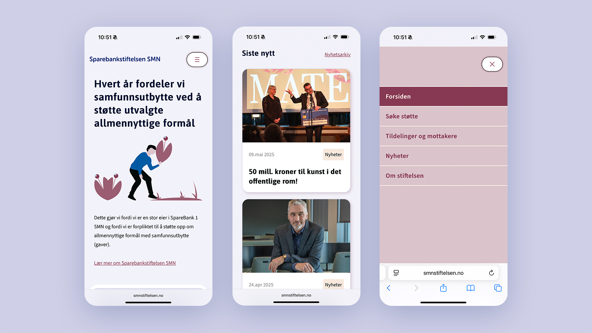 Bilder av nettsiden på mobilskjermer