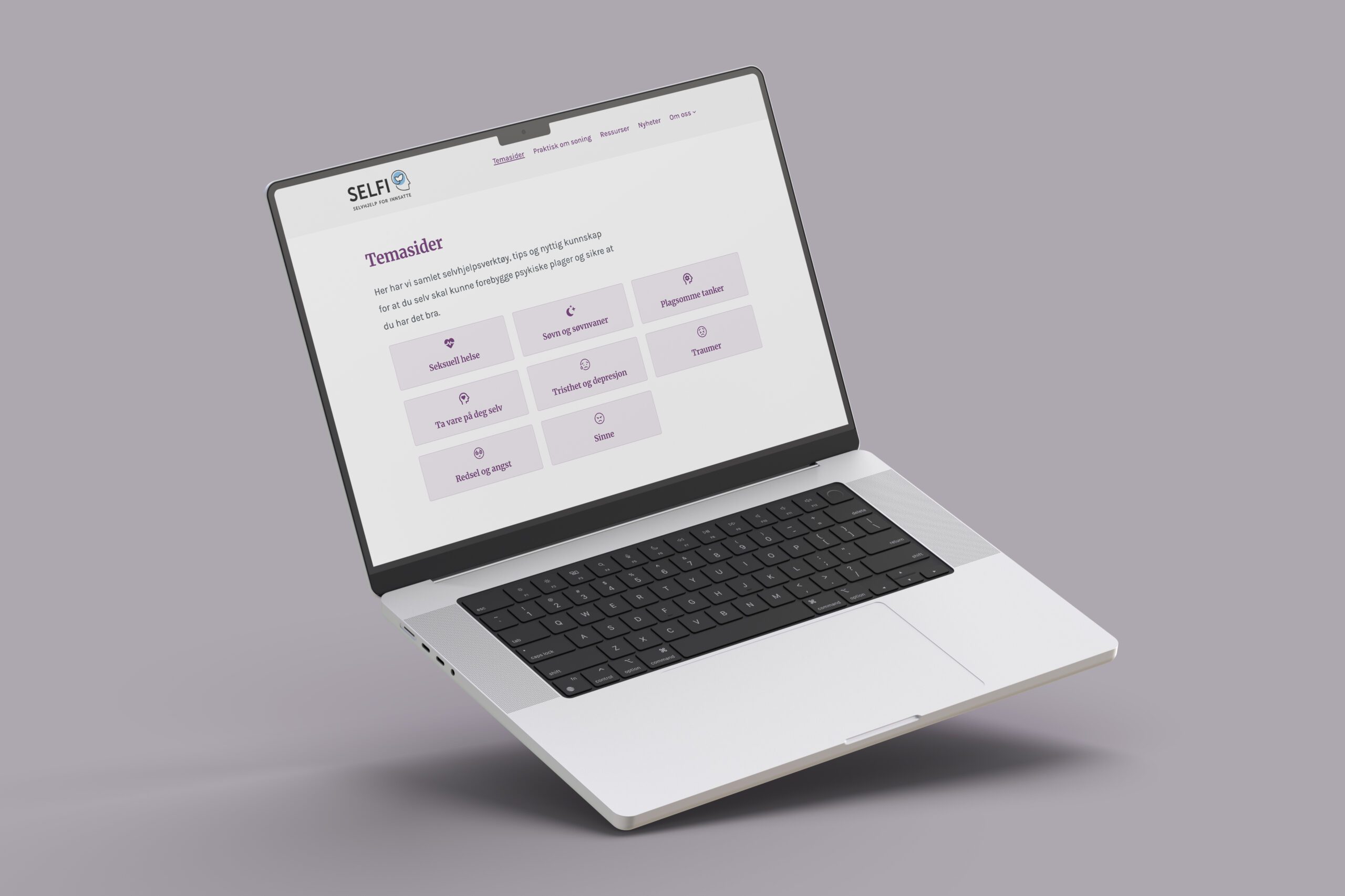 Mockup av nettsiden på laptop