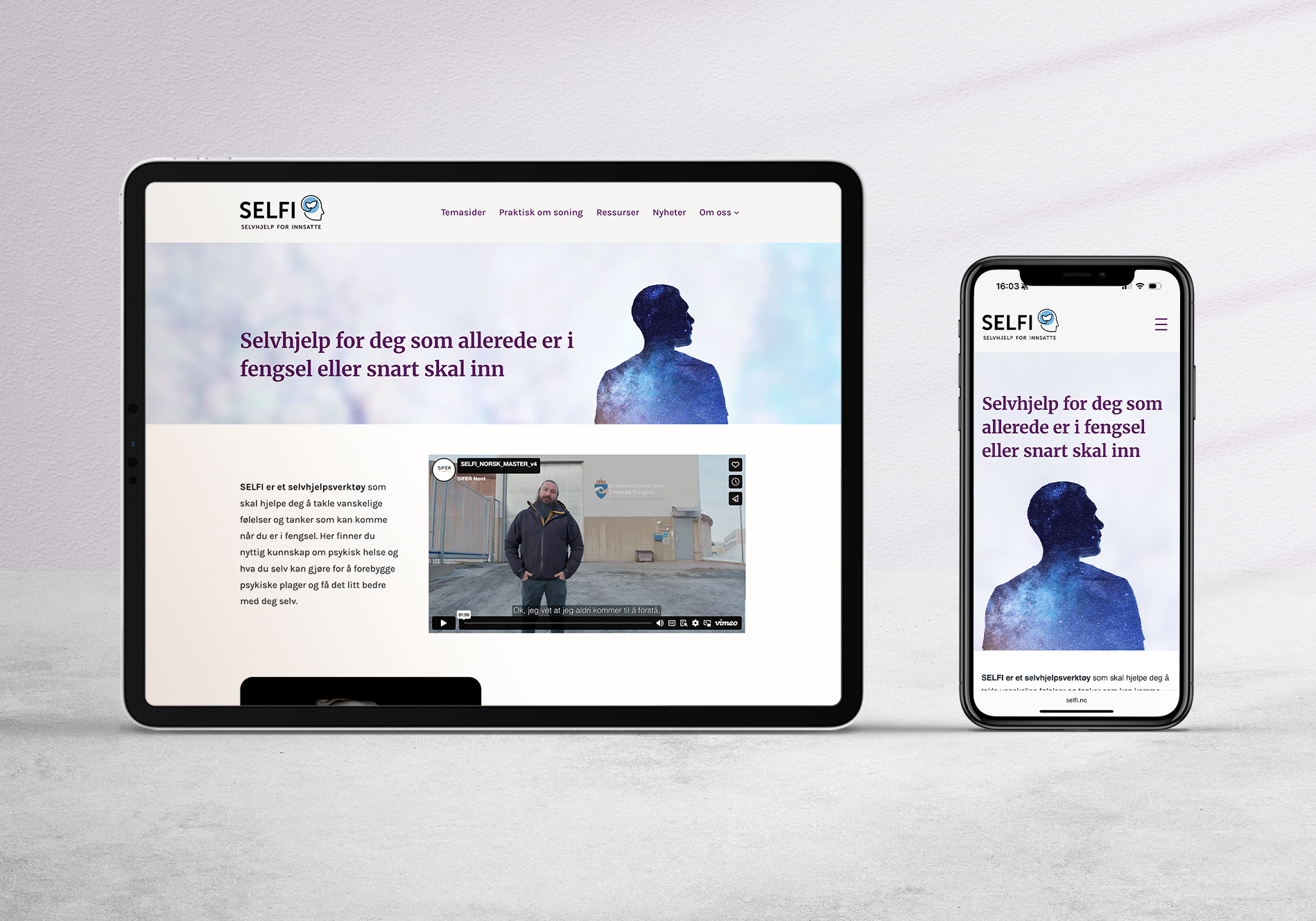 Mockup av nettsiden på ipad og mobil