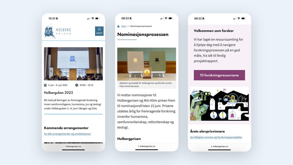 Bilder av nettsiden på mobil